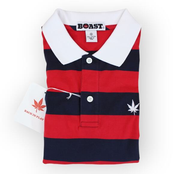BOAST USA Mens S/S Wide Stripe Polo Red Navy White 100% Peruvian Pima Cotton - Picture 8 of 16